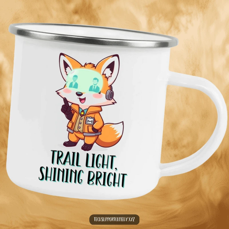 Durable funny fox wearing a smart vest, pointing at a glowing diagnostic light, ideal for outdoor tech support.