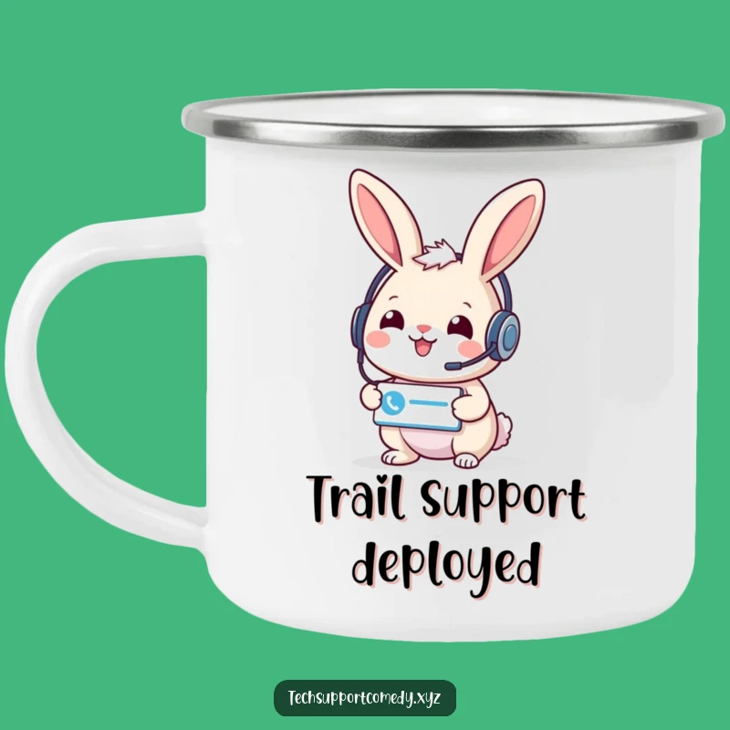 Funny Rabbit Support Camping Mug - Cheerful Headset Camp Cup Gift!