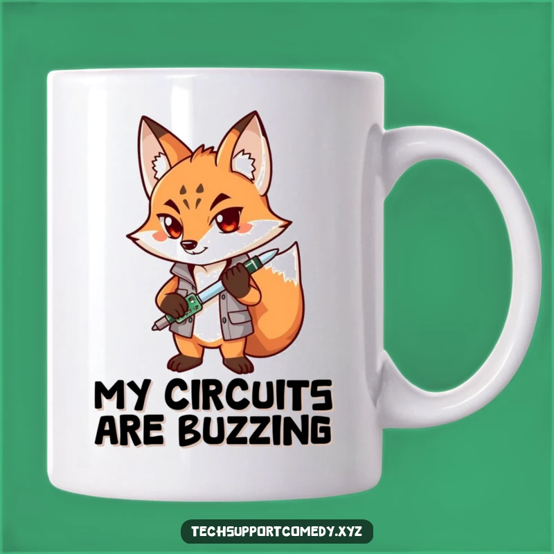 Funny Fox Mechanic Mug: Determined Techie Gift for Circuit Board Enthusiasts