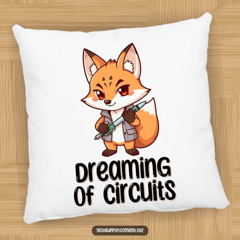 Funny Fox Mechanic Pillow: A determined fox character with tools, adding a humorous and cozy touch to any living space.