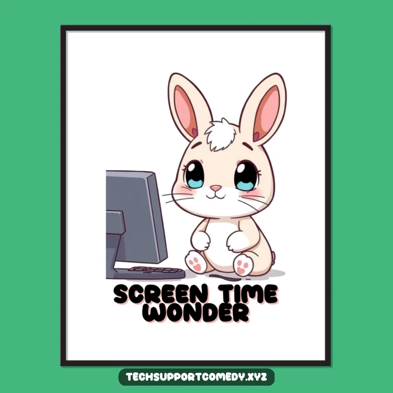 Funny Rabbit Computer Poster - Curious Wall Art, Funny Gift!