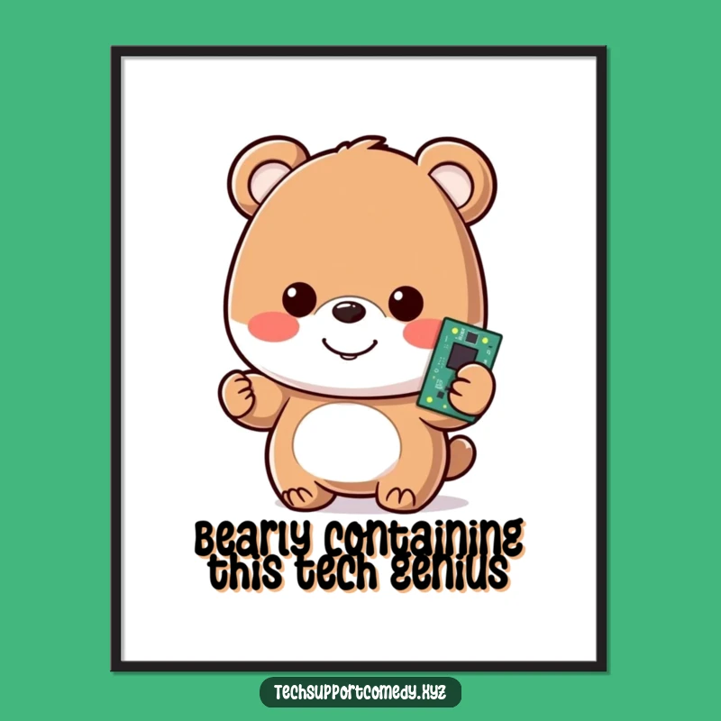 Free Printable Wall Art: Bear Holding Motherboard - Funny Tech Downloadable Decor