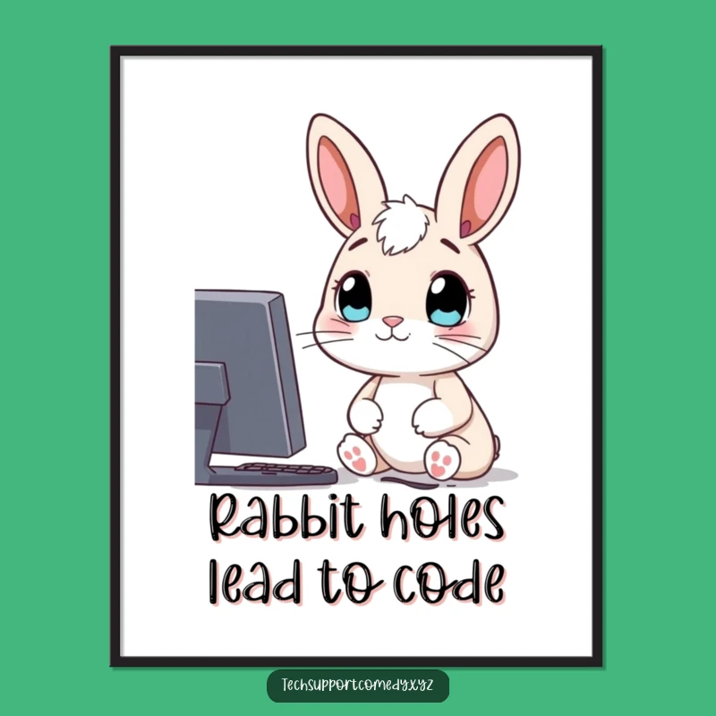 Free Printable Wall Art: Curious Rabbit Computer - Funny Tech Downloadable Decor