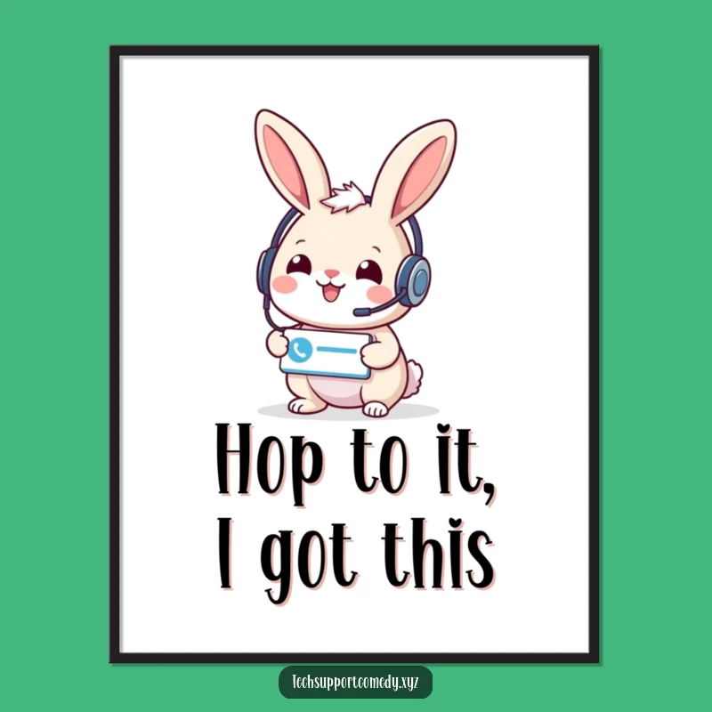 Free Printable Wall Art: Cheerful Rabbit Support Headset Downloadable Gift