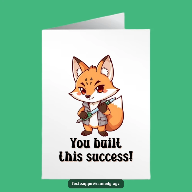 Free Printable Fox Techie Congrats Card: Funny Downloadable DIY Gift for New Achievements
